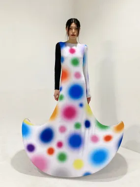Multi Gradient Dot Printed Dress with Black Sleeve Contrast