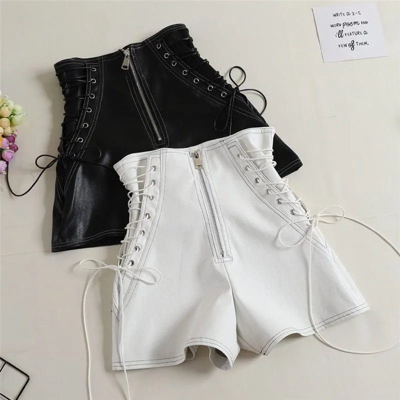 Naomi Tie Leather Shorts