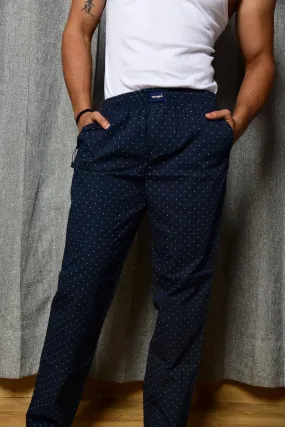 Navy White Dotted Men Premium Cotton Pajamas