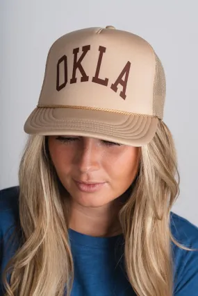OKLA curved trucker hat khaki