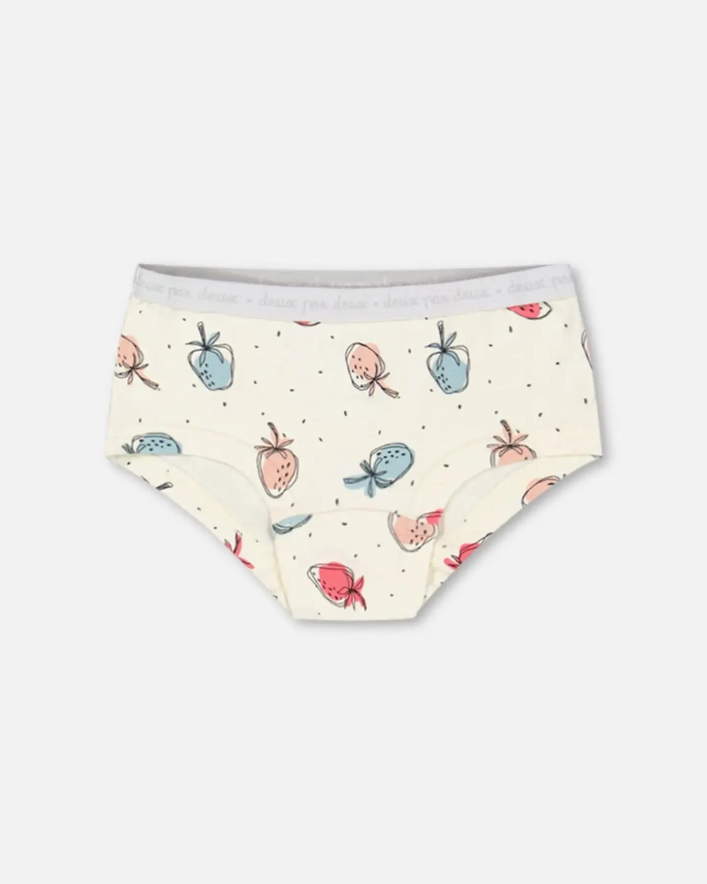 Organic Cotton Boyshort Pantie Off White Printed Strawberry