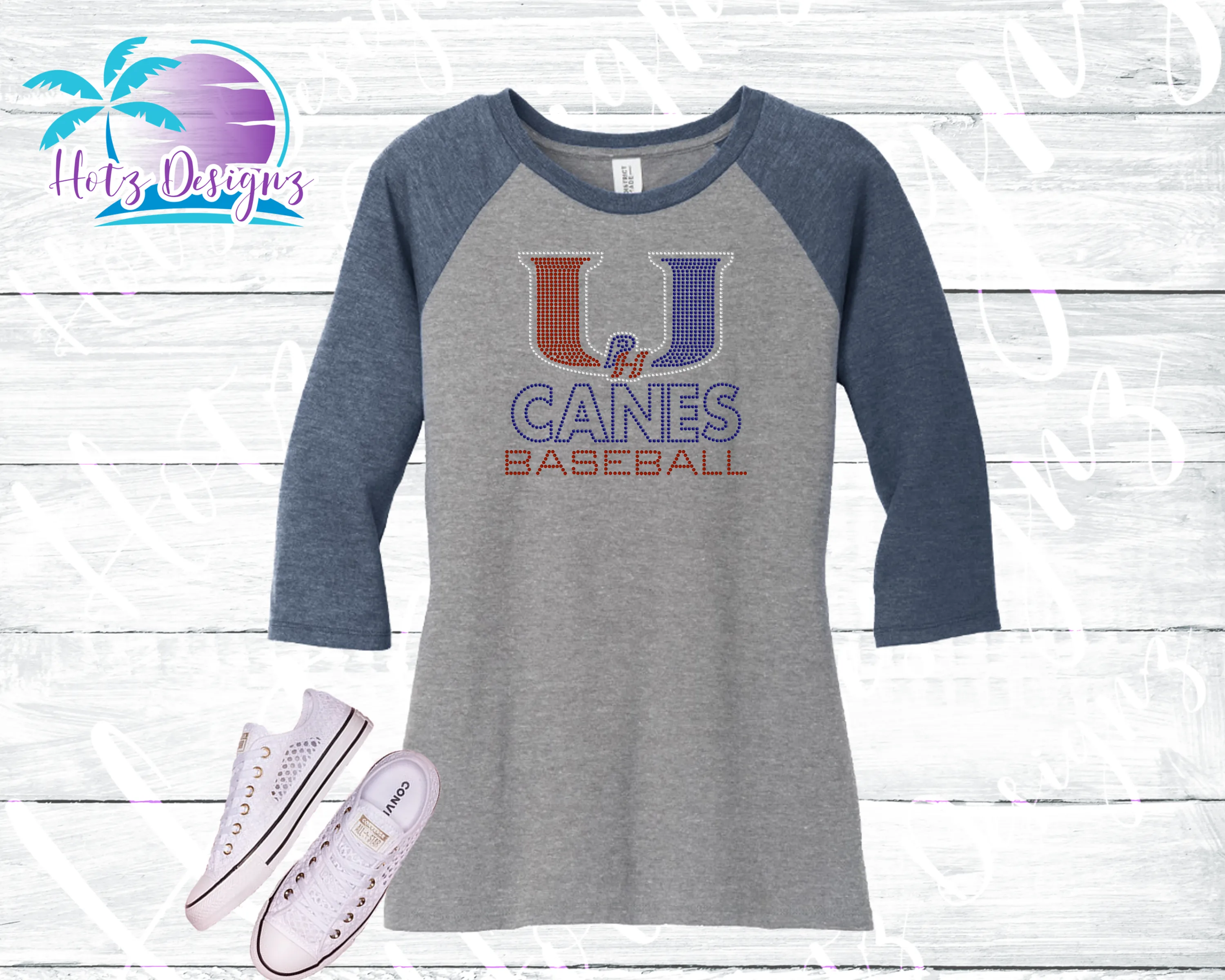 PHU Canes Baseball Rhinestone Tank, Tee, Raglan Tops