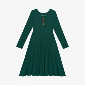 Posh Peanut Hunter Green Waffle L/S Henley Twirl Dress