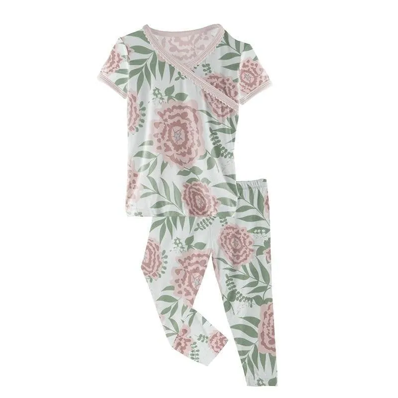 Print Bamboo Short Sleeve Scallop Kimono Pajama Set - Fresh Air Florist