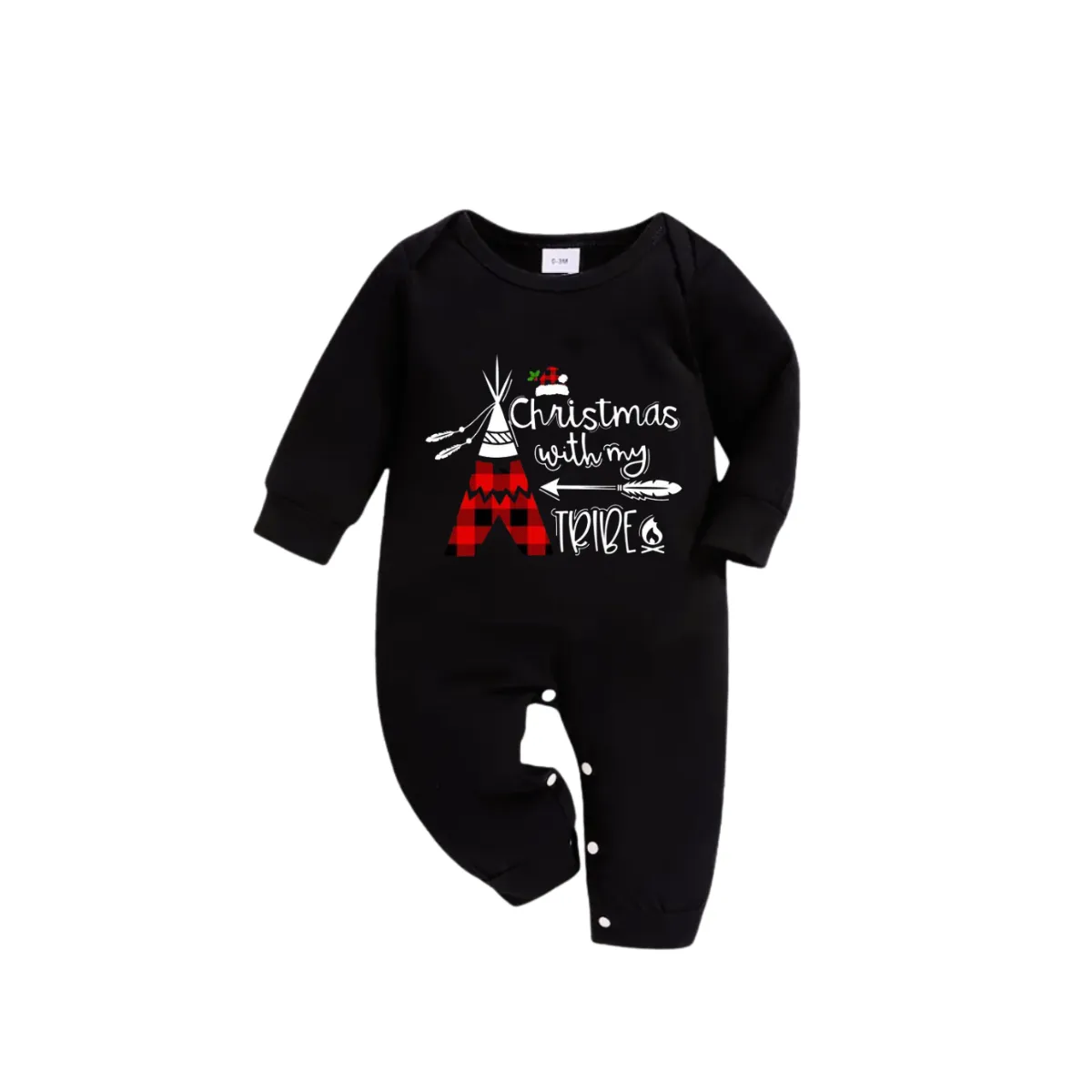 "Christmas With My Tribe" Pattern Ⅱ - Black Long Sleeve Top