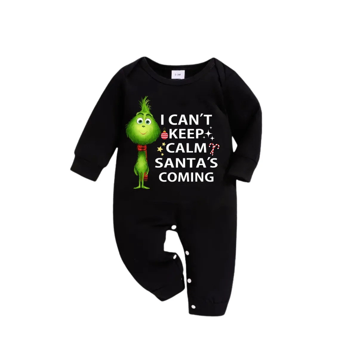"I Can't Keep Calm, Santa's Coming" Slogan Printed Black and Green Plaid Christmas Matching Pajamas