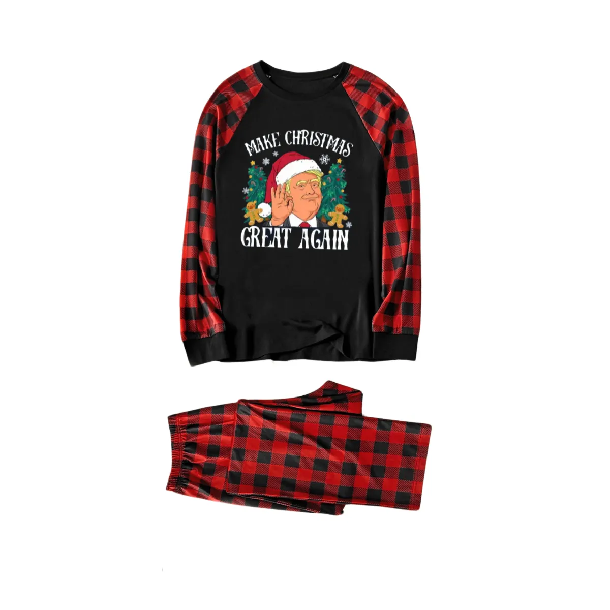 "MERRY CHRISTMAS GREAT AGAIN" Letter Printed Classical Red and Black Plaid Family Pajamas Sets