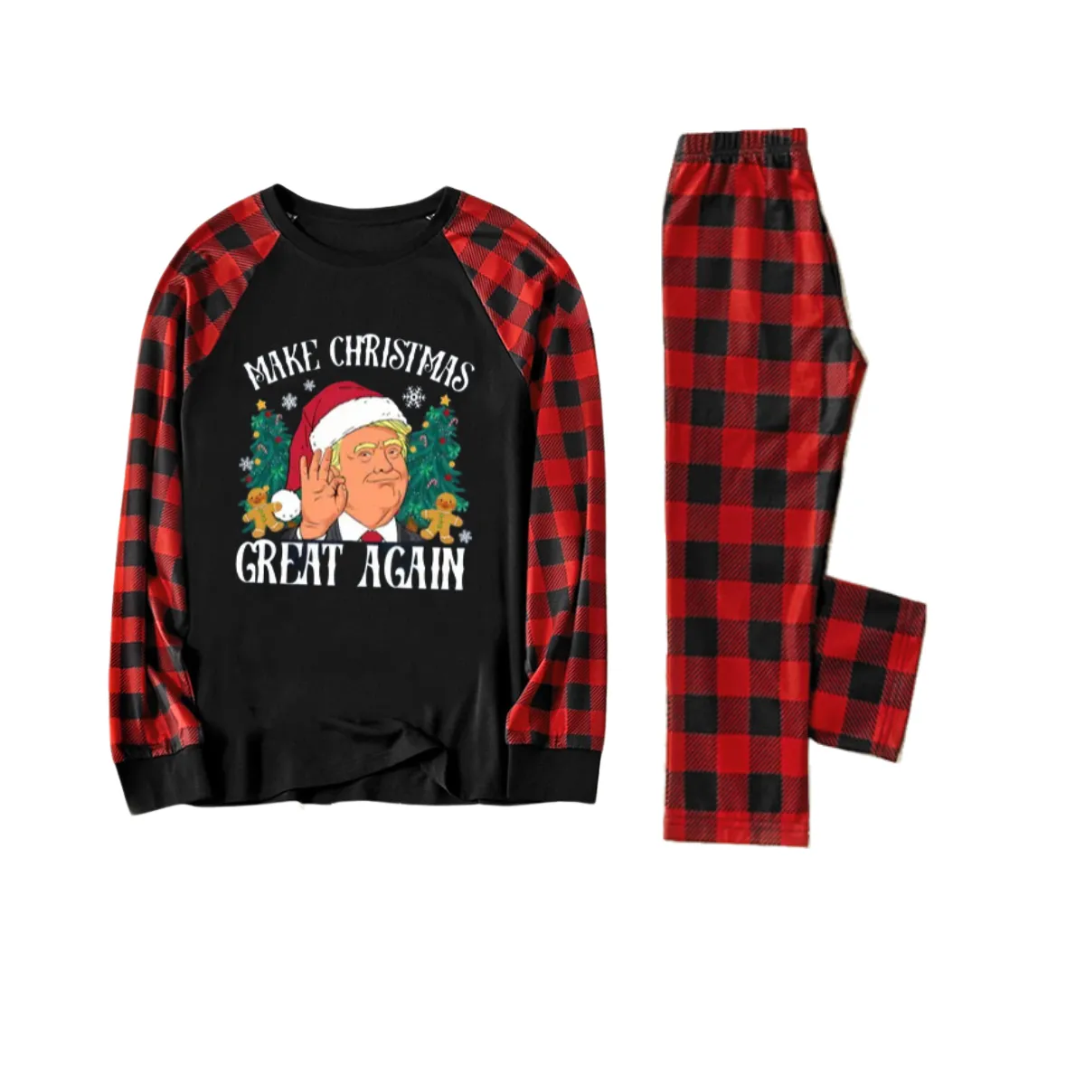 "MERRY CHRISTMAS GREAT AGAIN" Letter Printed Classical Red and Black Plaid Family Pajamas Sets