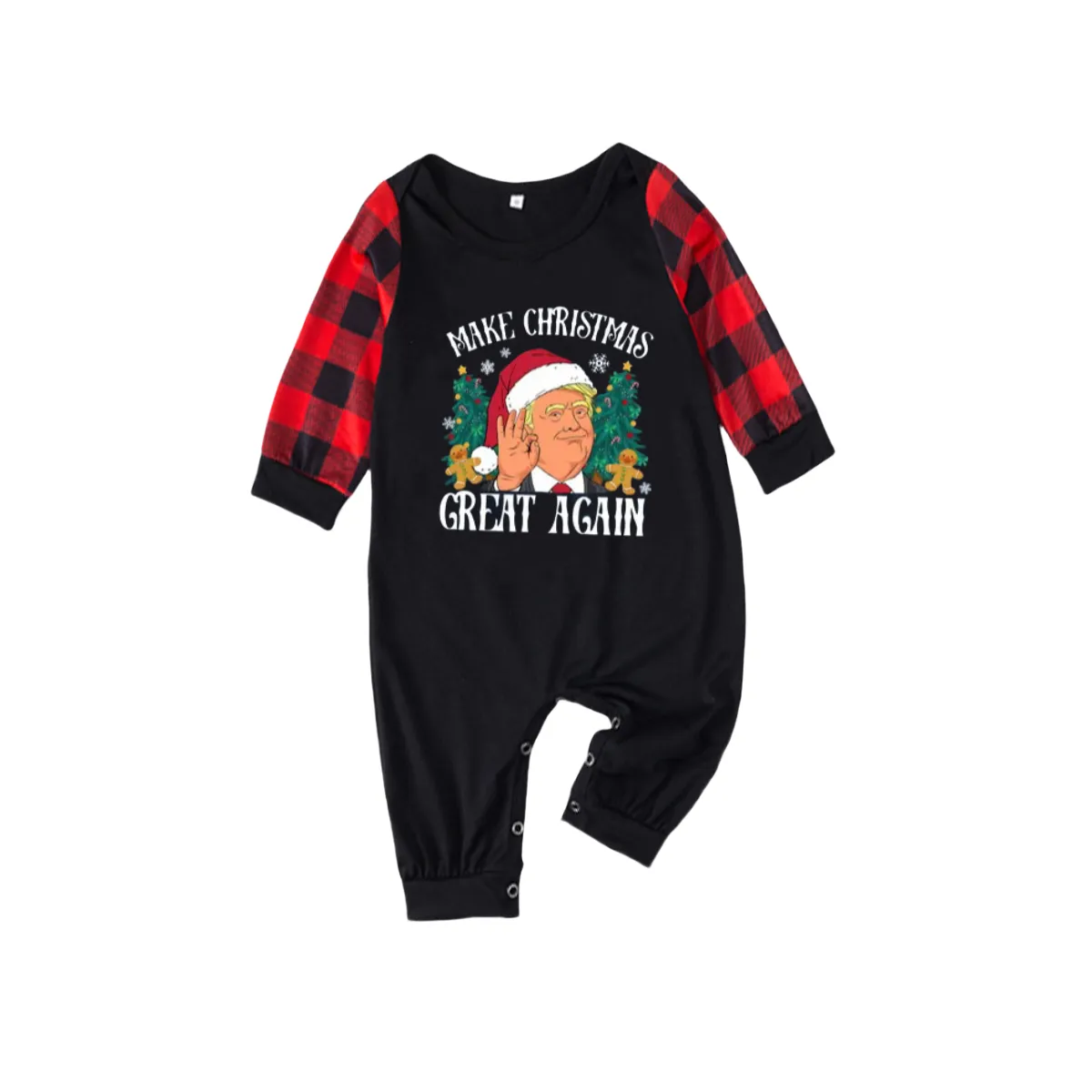 "MERRY CHRISTMAS GREAT AGAIN" Letter Printed Classical Red and Black Plaid Family Pajamas Sets