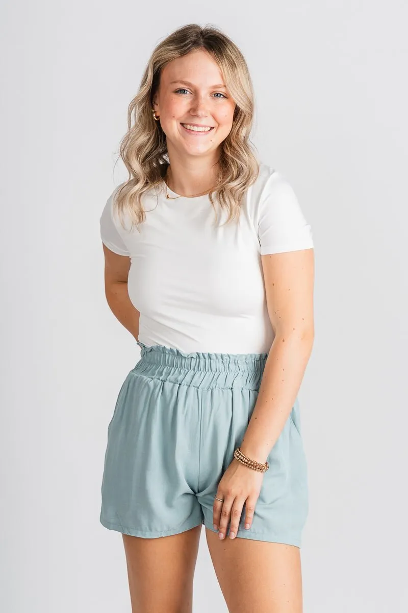 Ruffle waist shorts pastel teal