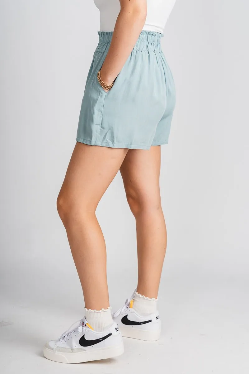 Ruffle waist shorts pastel teal