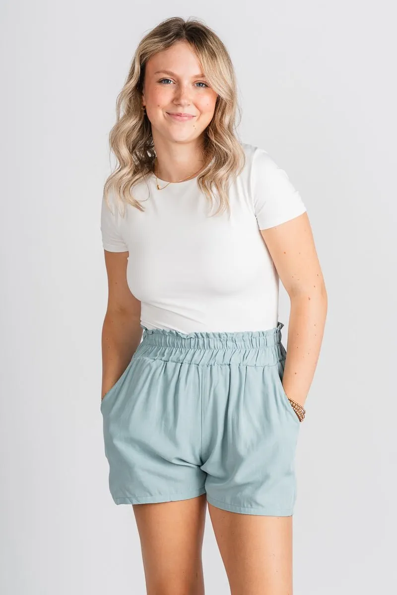 Ruffle waist shorts pastel teal