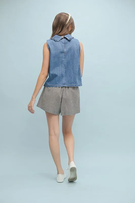Ruffled Collar Denim Tank