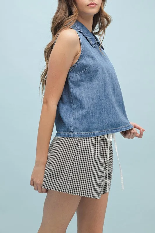 Ruffled Collar Denim Tank