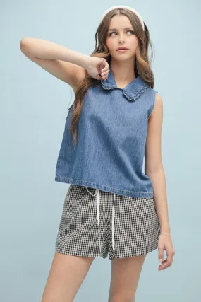 Ruffled Collar Denim Tank