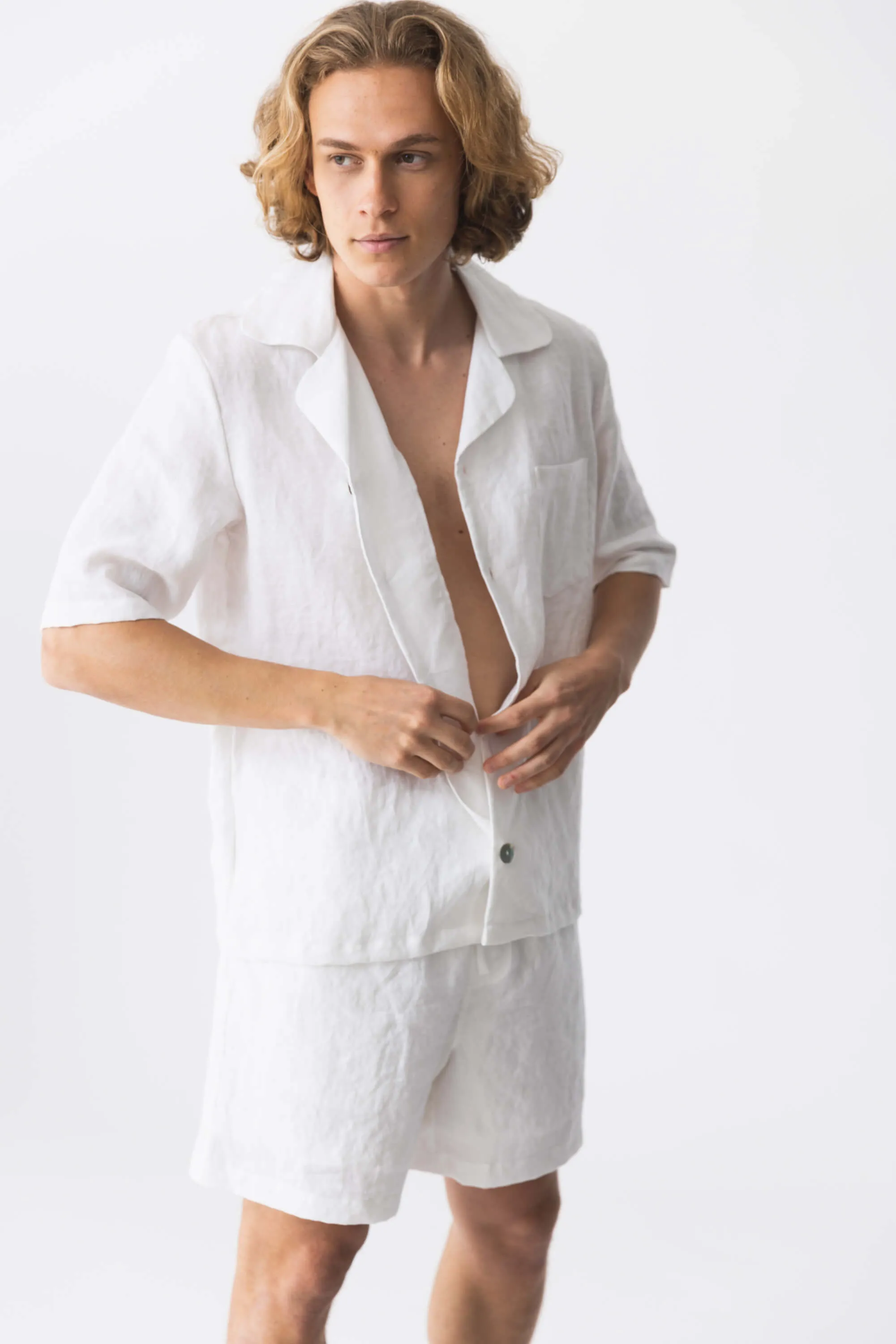 Short-sleeved linen pajamas icy blue - Emanuel