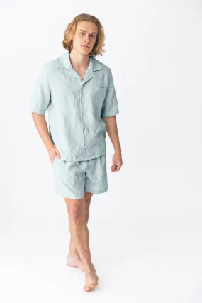 Short-sleeved linen pajamas icy blue - Emanuel