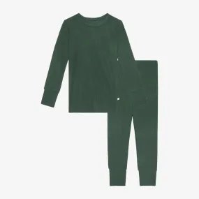 Solid Bamboo Long Sleeve Pajama Set, Pine Waffle