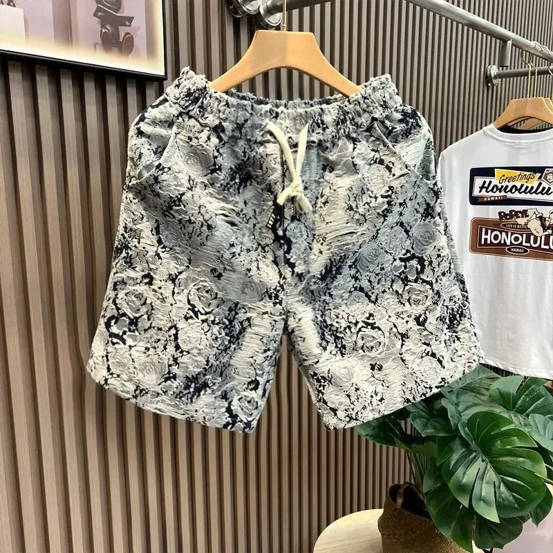 Summer Loose Shorts Couple Popular Versatile Casual Straight Men'S Flower Oil Painting Beach Shorts Hawaiian Casual Silk Shorts