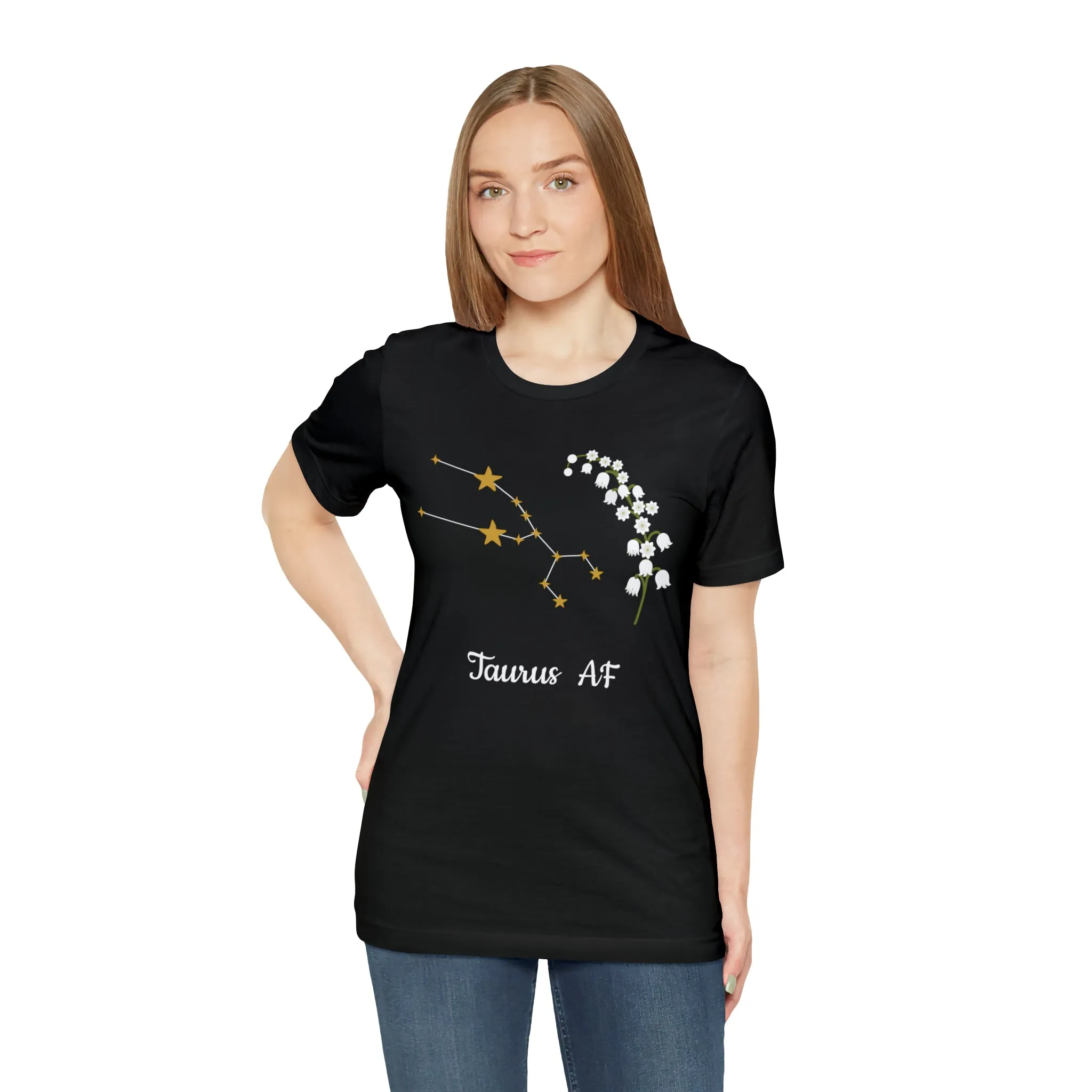 Taurus Stars & Flowers AF T-Shirt | Fun Taurus T-Shirt | Zodiac T-Shirt | Zodiac Sign Shirt | Astrology | Star Sign | Unisex Jersey Short Sleeve Tee