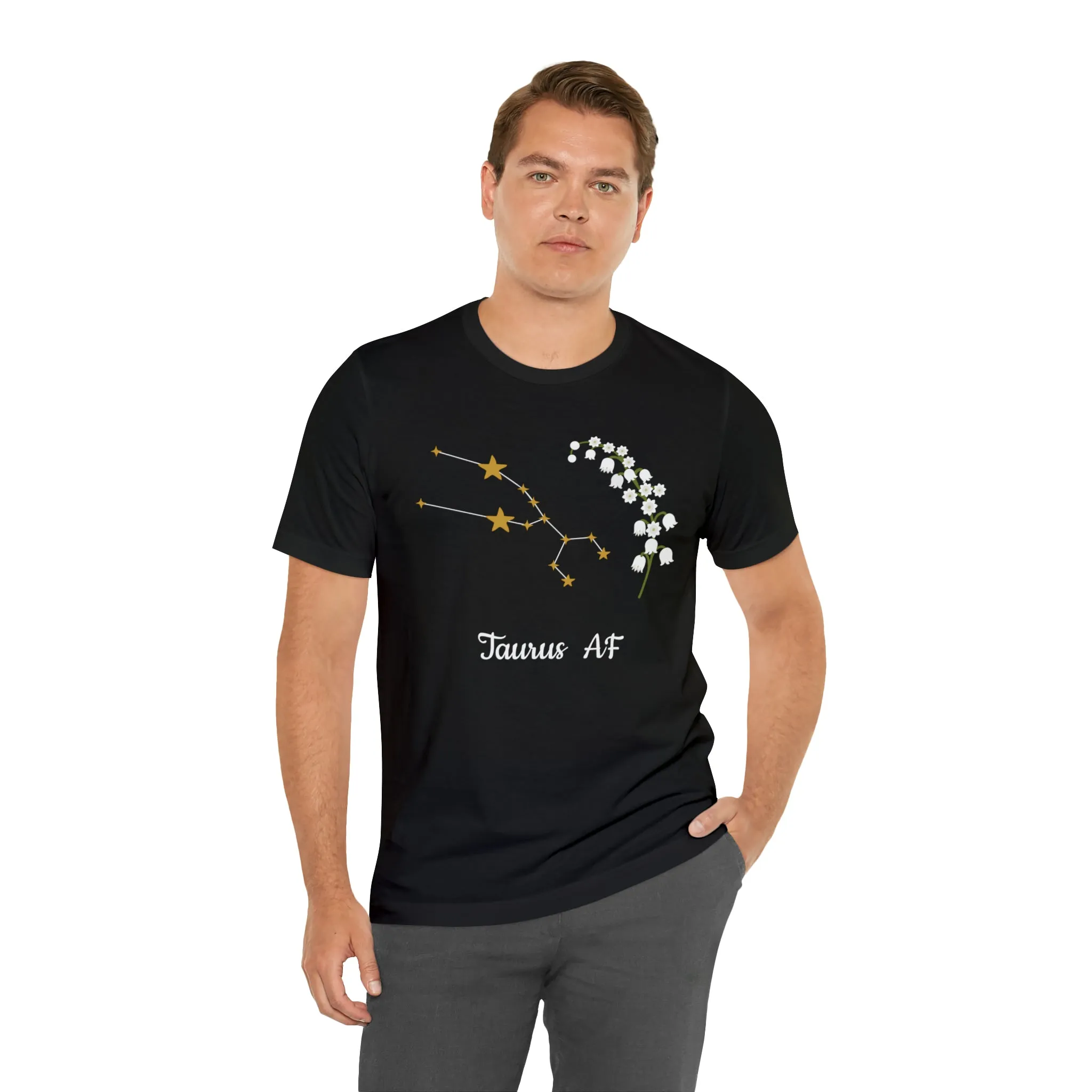 Taurus Stars & Flowers AF T-Shirt | Fun Taurus T-Shirt | Zodiac T-Shirt | Zodiac Sign Shirt | Astrology | Star Sign | Unisex Jersey Short Sleeve Tee