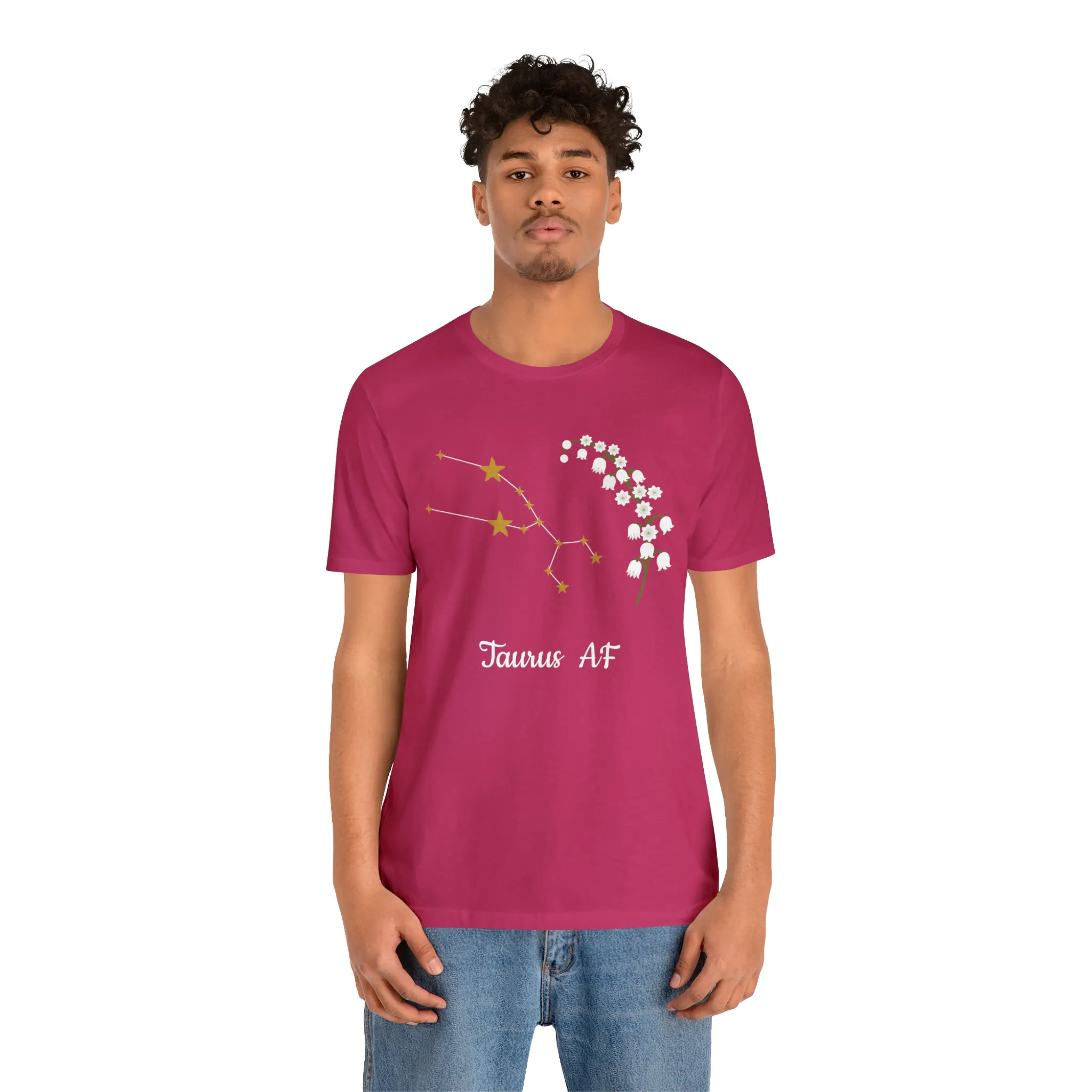 Taurus Stars & Flowers AF T-Shirt | Fun Taurus T-Shirt | Zodiac T-Shirt | Zodiac Sign Shirt | Astrology | Star Sign | Unisex Jersey Short Sleeve Tee