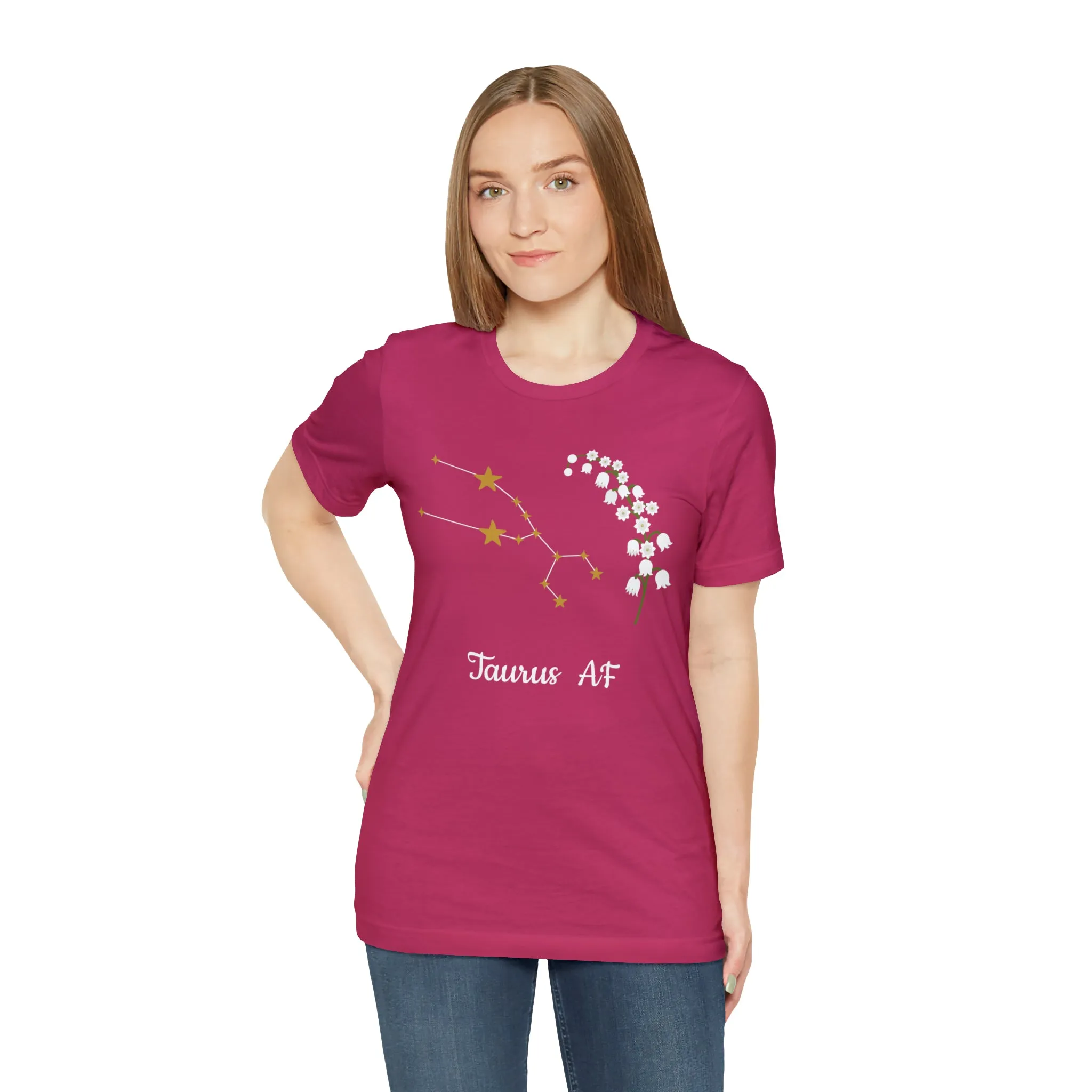 Taurus Stars & Flowers AF T-Shirt | Fun Taurus T-Shirt | Zodiac T-Shirt | Zodiac Sign Shirt | Astrology | Star Sign | Unisex Jersey Short Sleeve Tee
