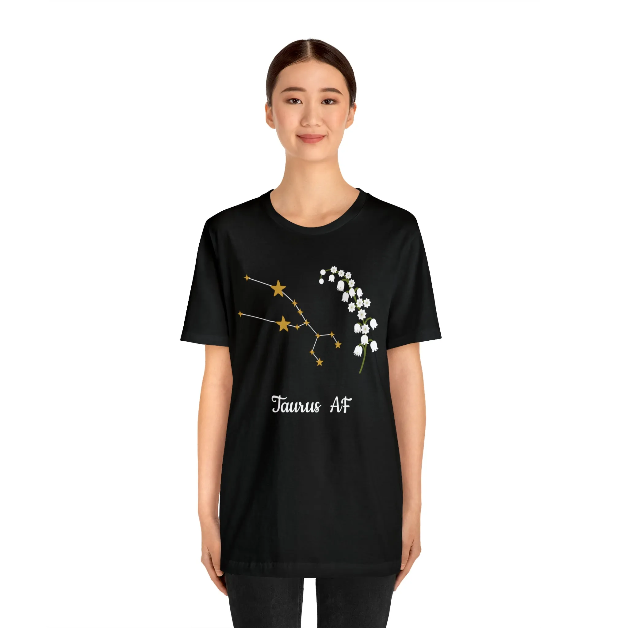 Taurus Stars & Flowers AF T-Shirt | Fun Taurus T-Shirt | Zodiac T-Shirt | Zodiac Sign Shirt | Astrology | Star Sign | Unisex Jersey Short Sleeve Tee