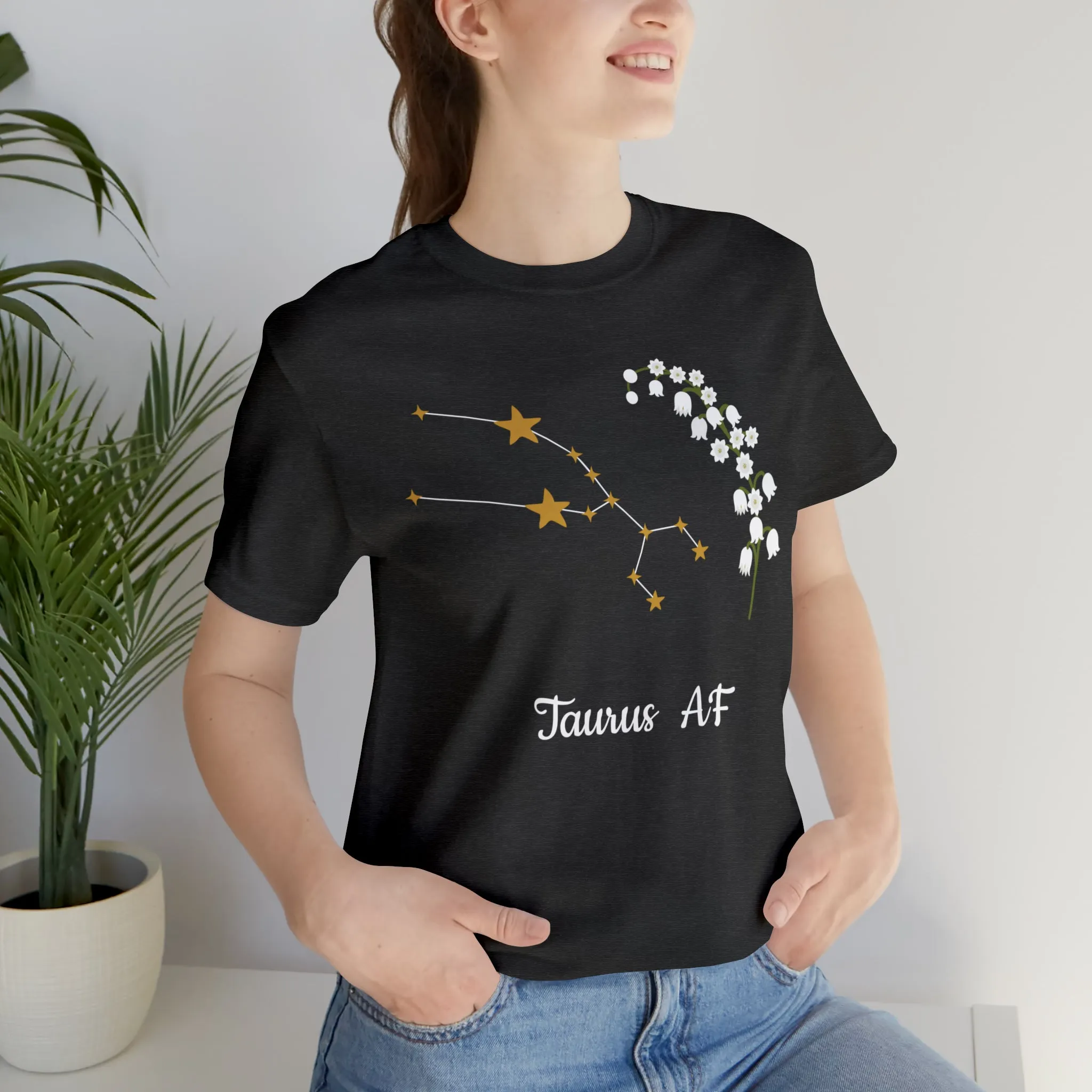 Taurus Stars & Flowers AF T-Shirt | Fun Taurus T-Shirt | Zodiac T-Shirt | Zodiac Sign Shirt | Astrology | Star Sign | Unisex Jersey Short Sleeve Tee