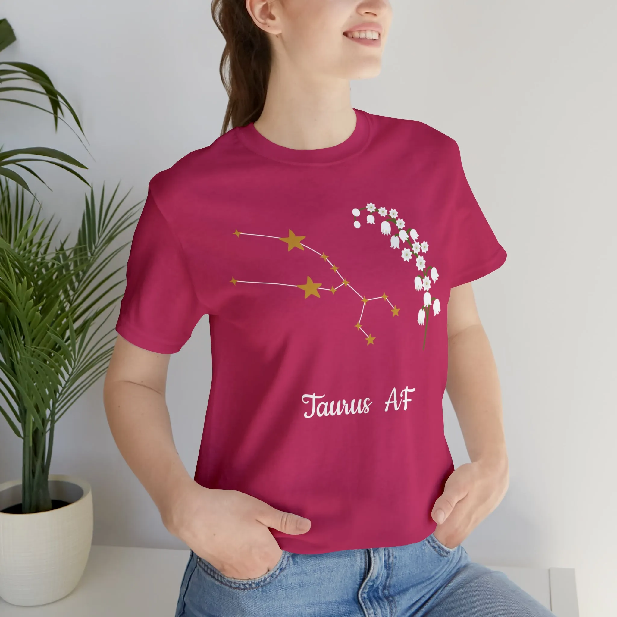 Taurus Stars & Flowers AF T-Shirt | Fun Taurus T-Shirt | Zodiac T-Shirt | Zodiac Sign Shirt | Astrology | Star Sign | Unisex Jersey Short Sleeve Tee