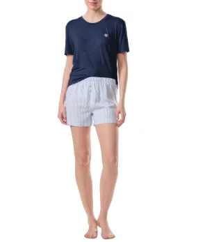 Tommy Hilfiger Women's 2-Pc. T-Shirt & Boxer Pajamas Set  Navy Sleet Stripe Size L