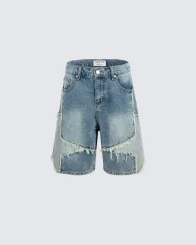 Trendy Patchwork Fringe Denim Shorts