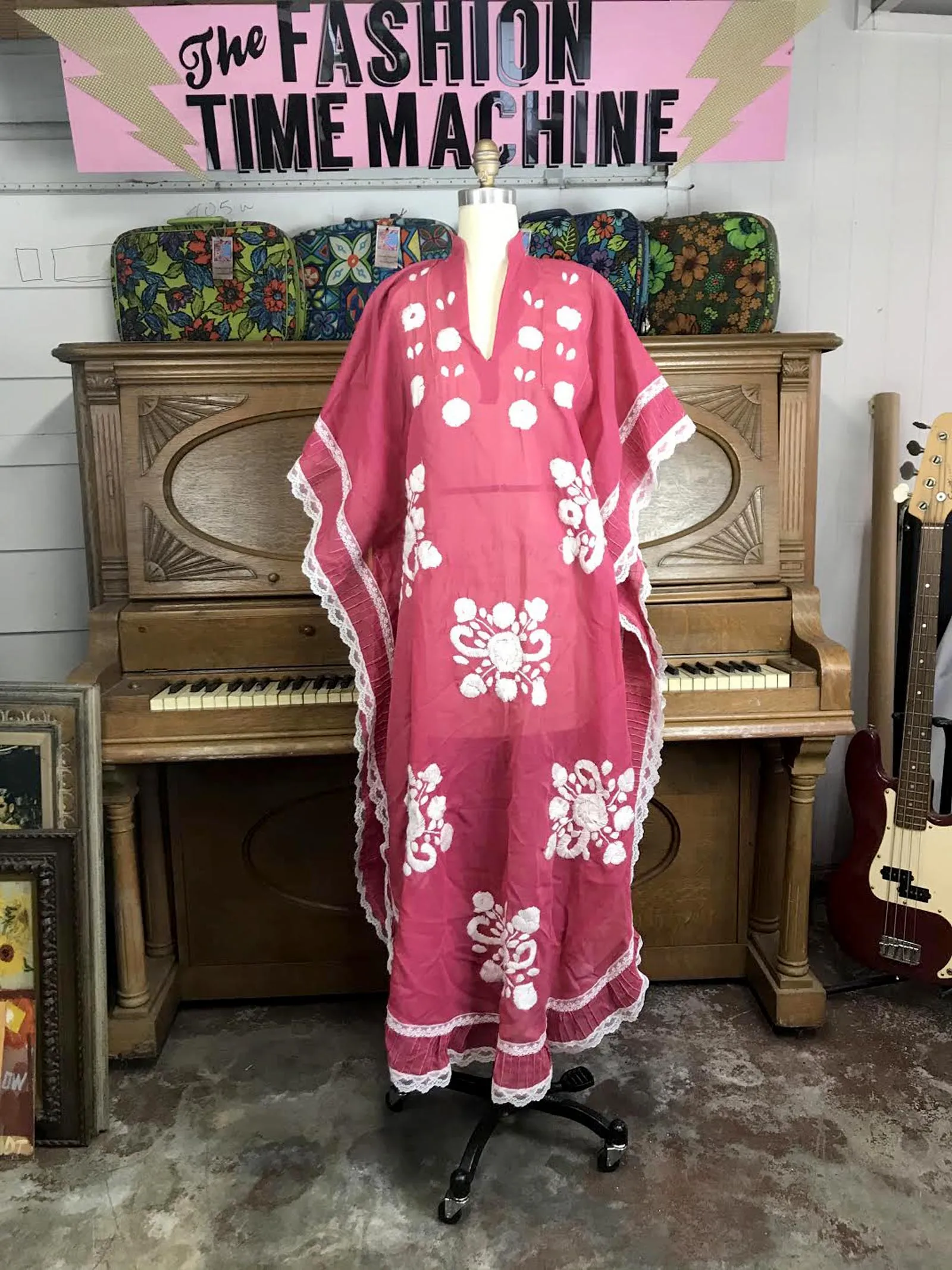 Vintage 70s | Embroidered Caftan Kaftan Muumuu Boho Hippie Dress | Free Size