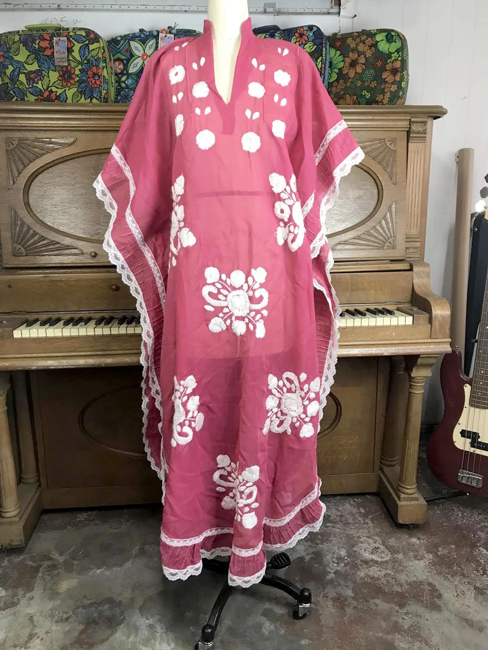 Vintage 70s | Embroidered Caftan Kaftan Muumuu Boho Hippie Dress | Free Size