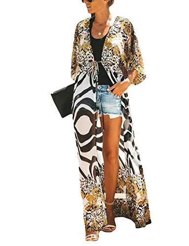 Zebra & Leopard Print Kimono: Women's Beach Cover-Up with Belt