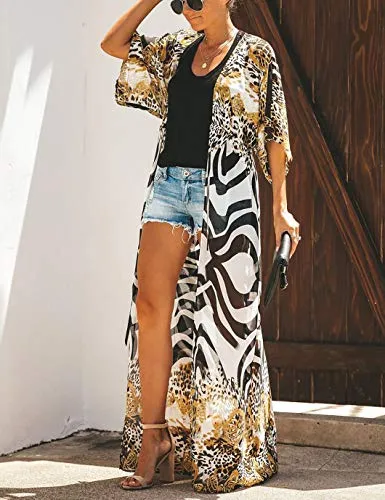 Zebra & Leopard Print Kimono: Women's Beach Cover-Up with Belt