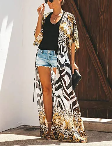 Zebra & Leopard Print Kimono: Women's Beach Cover-Up with Belt